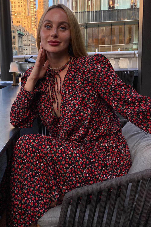 V-Neck Midi Dress with Bertha Floral Design