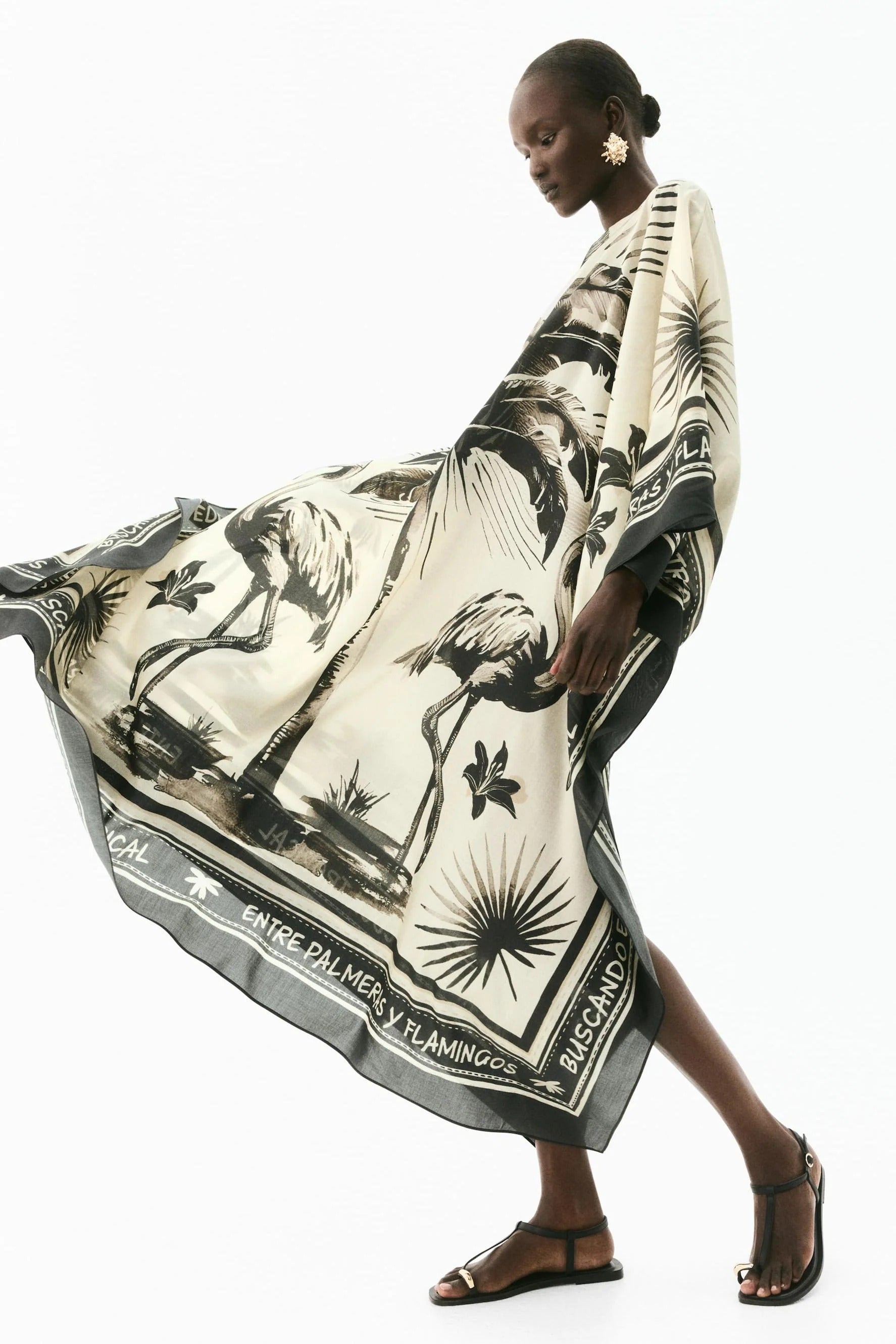 Extra-Large Flamingo Print Kaftan Maxi Dress