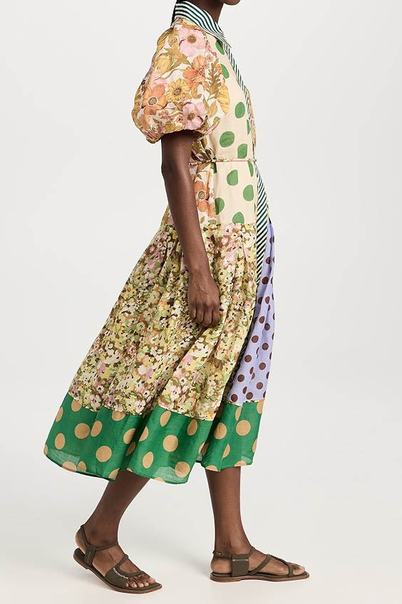 Green Muse Color-Blocked Print Dress