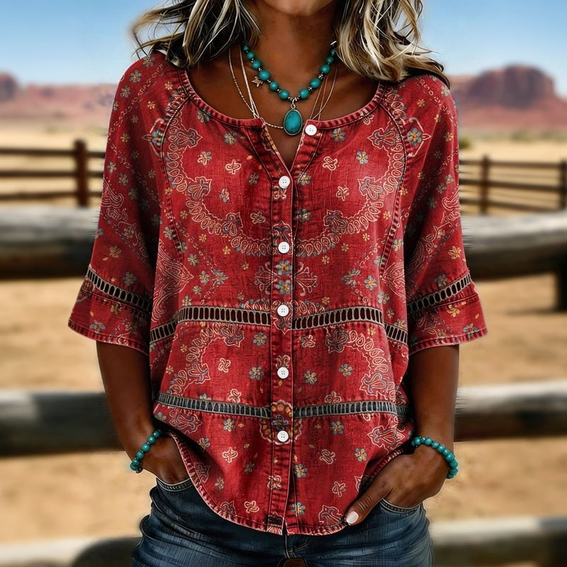 Selah - Vintage Ethnic Print Blouse