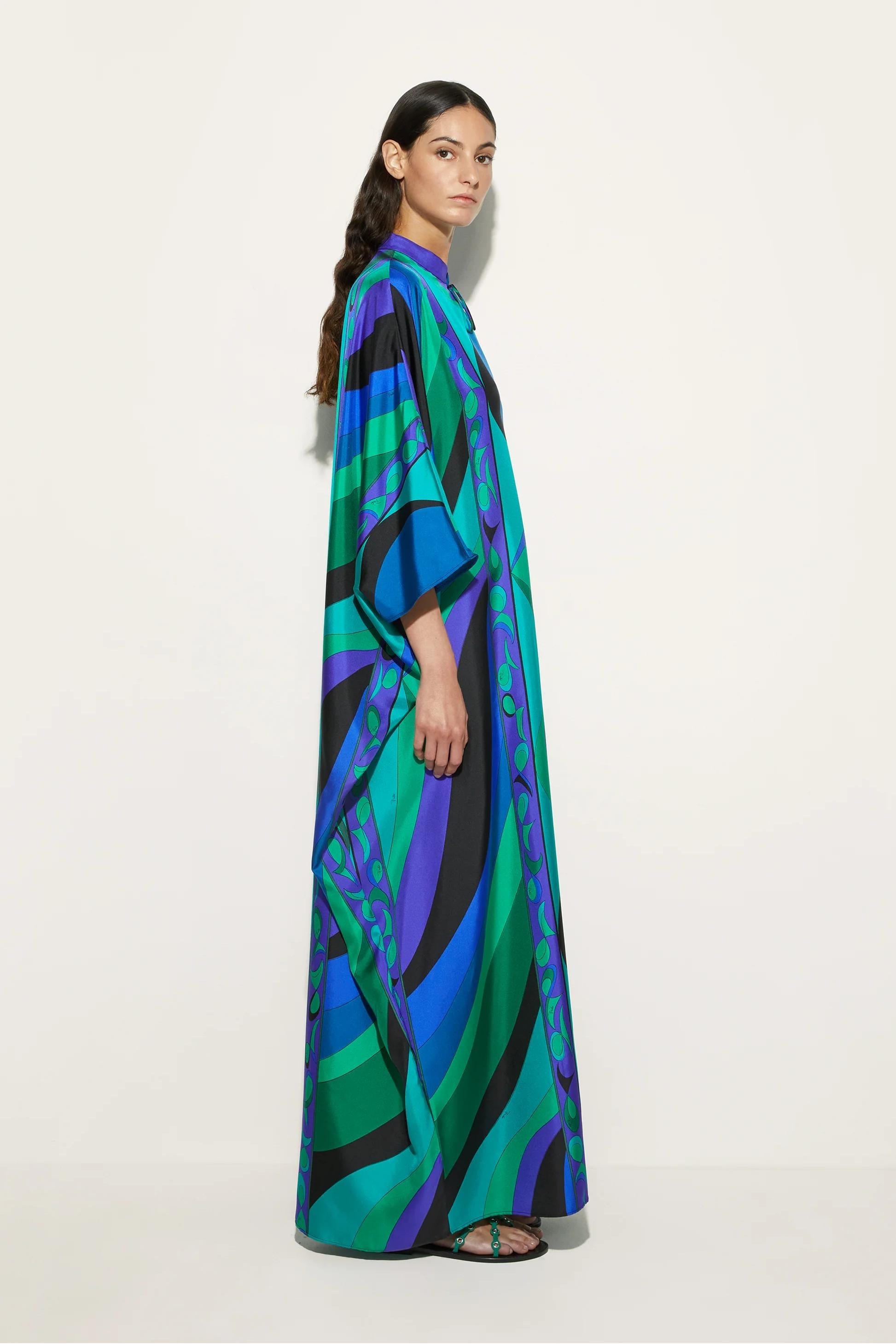 Vibrant Swirling Iride Satin Kaftan