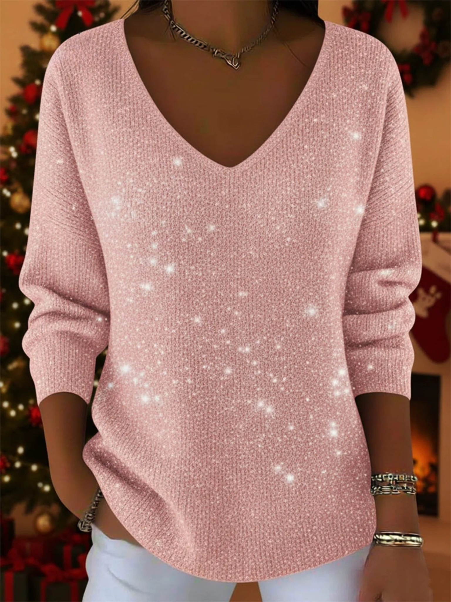 Maria — The Sparkling V-Neck Sweater for Festive Occasions