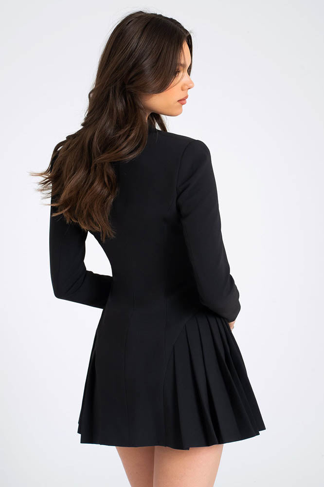 INS-Inspired Deep V Neck Single-Breasted Mini Blazer Dress