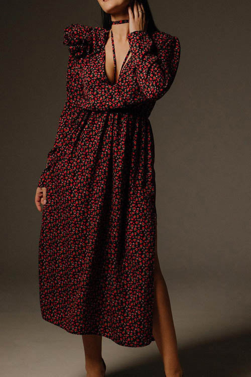 V-Neck Midi Dress with Bertha Floral Design