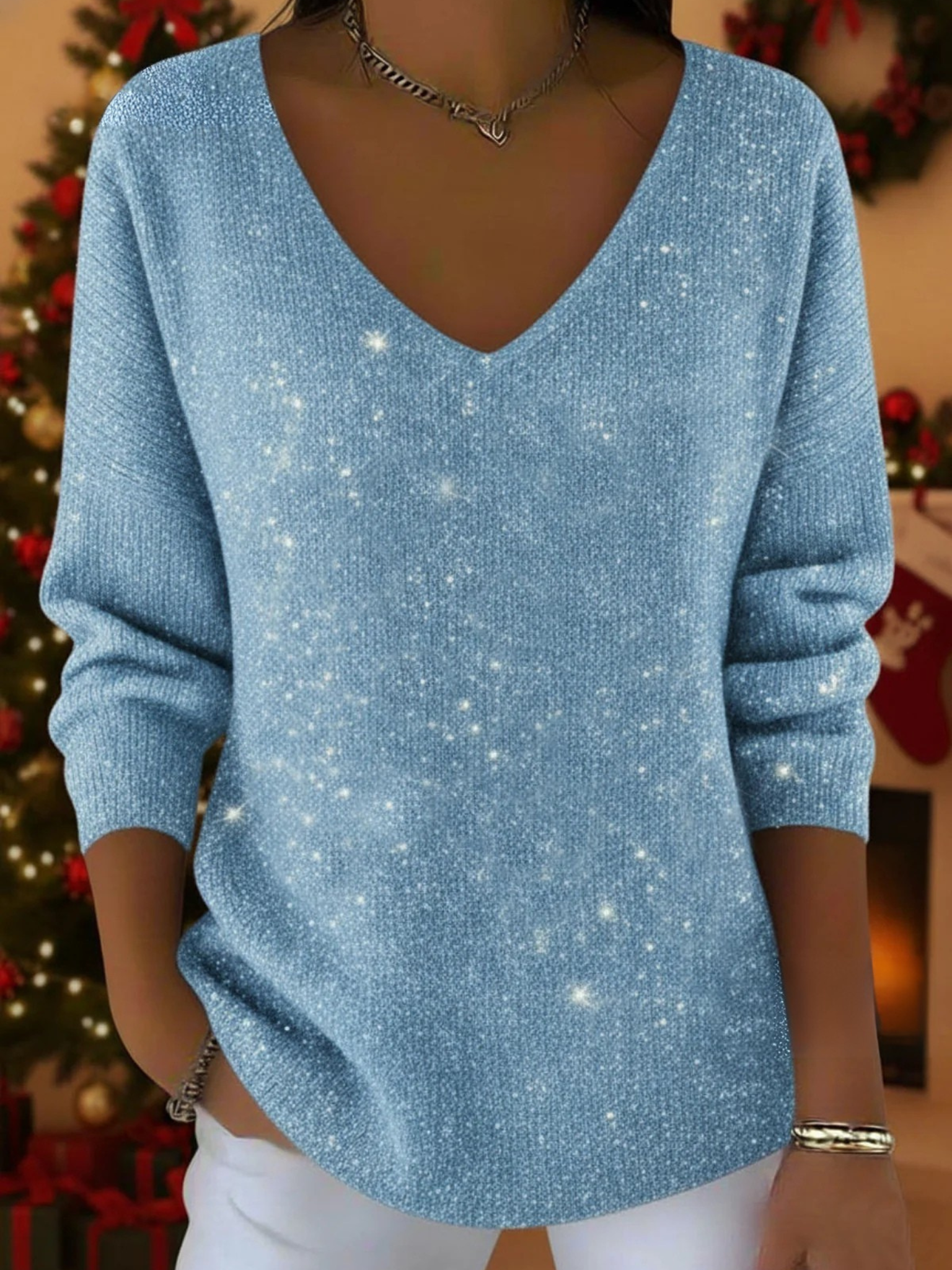 Maria — The Sparkling V-Neck Sweater for Festive Occasions