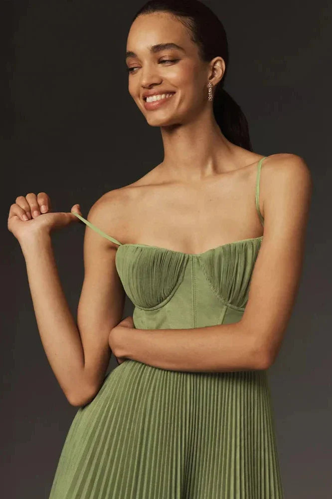 Pleated Tulle Fit & Flare Midi Dress with Bustier Top
