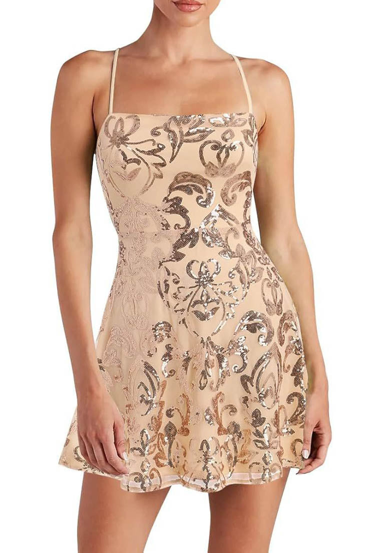 Strapless Sequin Mini Dress with Sleeveless Design