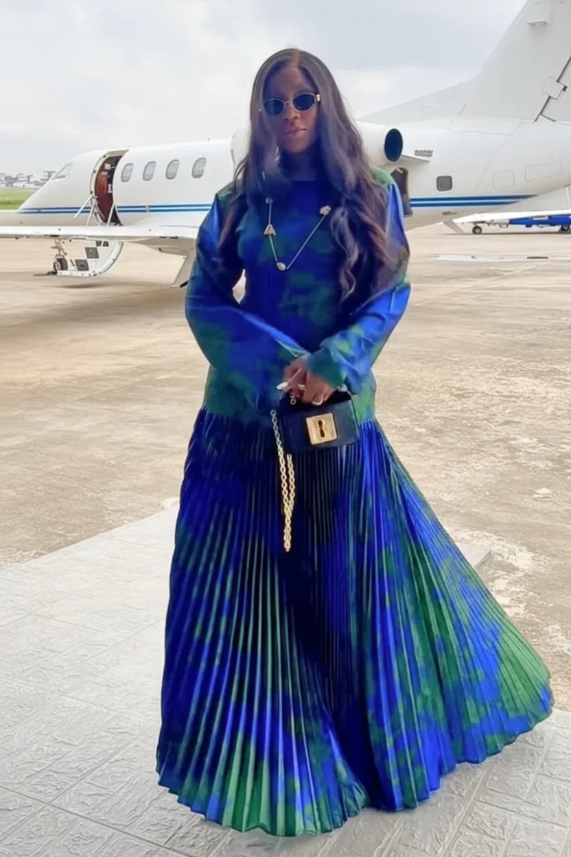 Maxi Dress with Pleated Aurora Design
