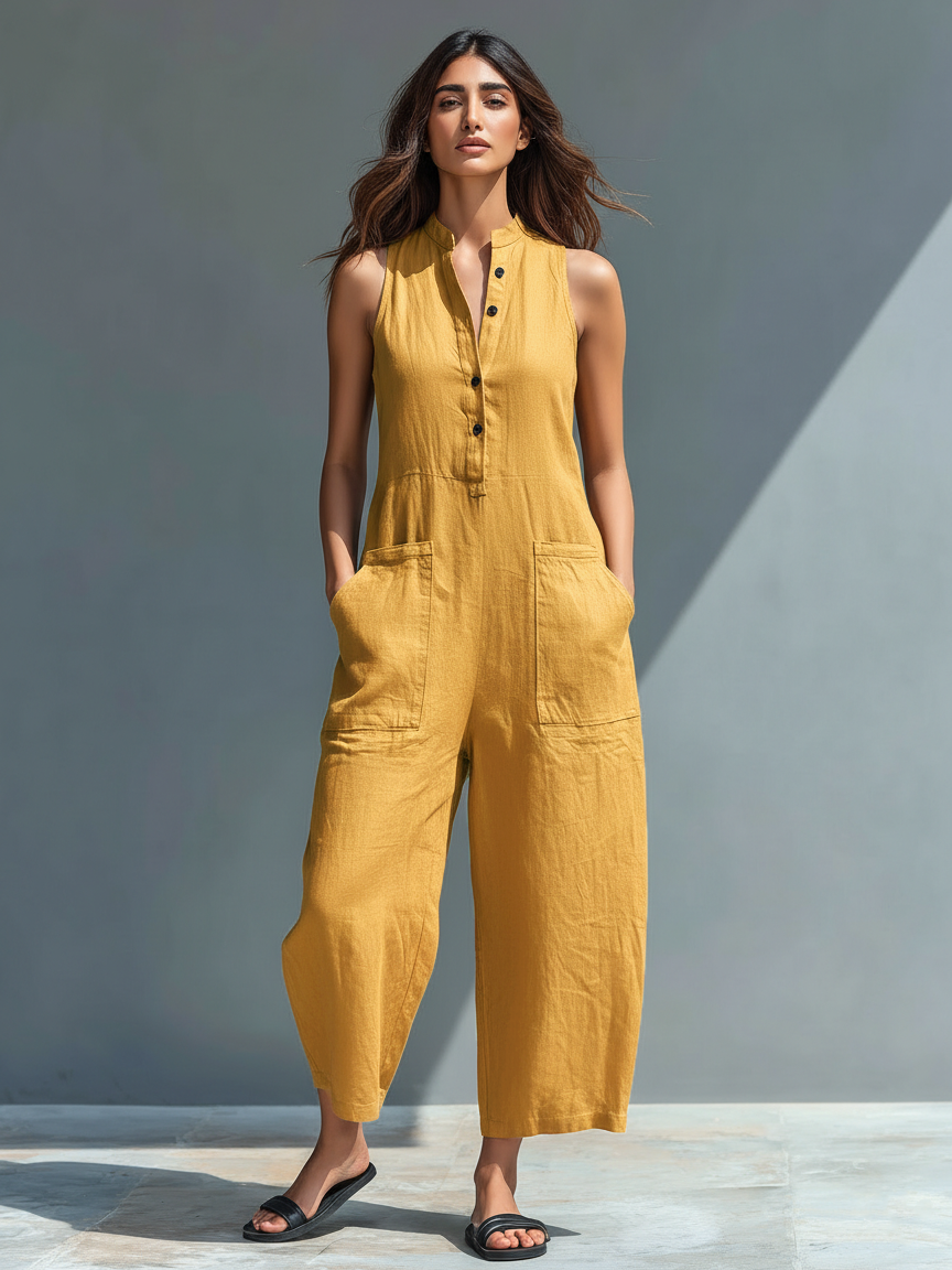 Lucy - Sleeveless Linen Dungarees