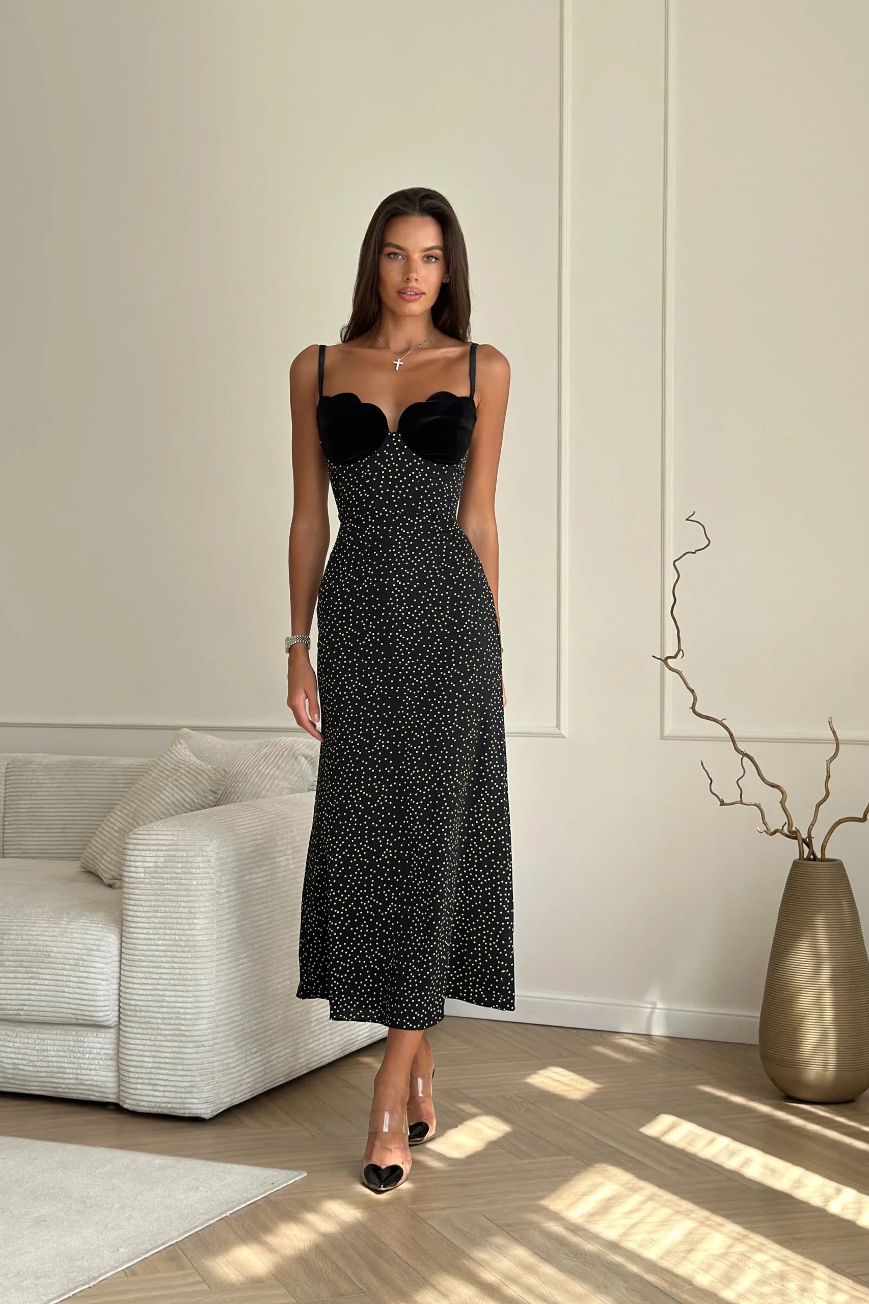 Velvet Accented Midi Dress