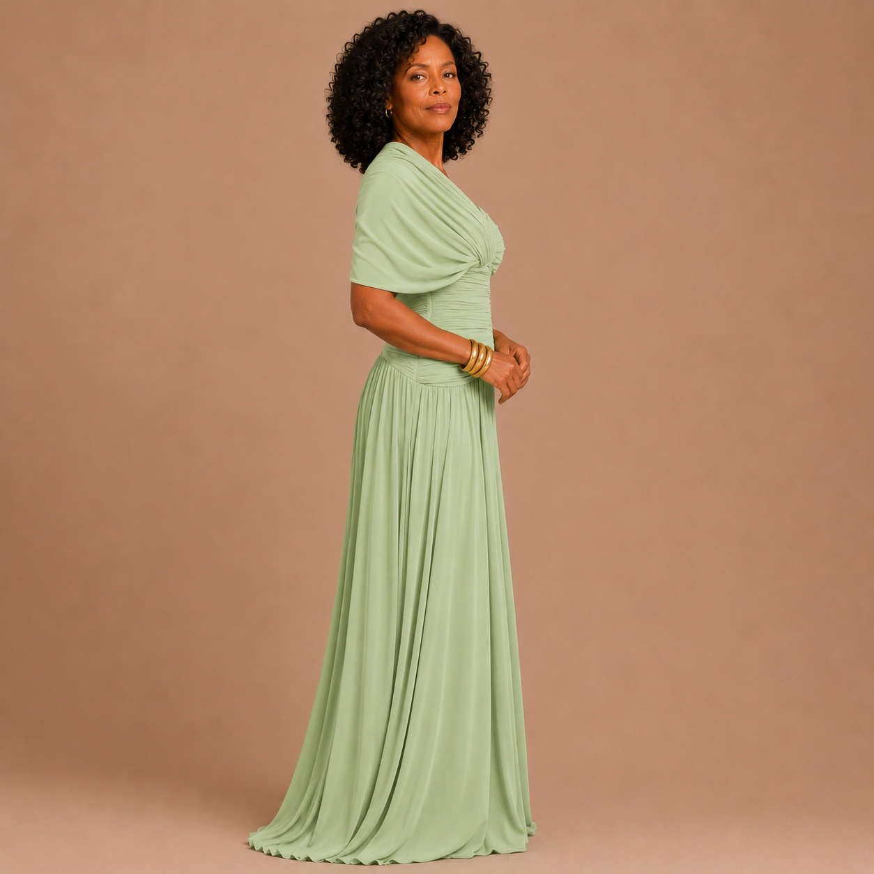 Lorelai - Mint Green Ruched Chiffon Maxi Dress