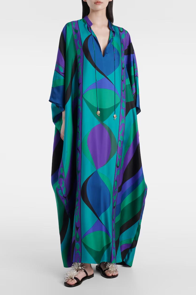 Vibrant Swirling Iride Satin Kaftan