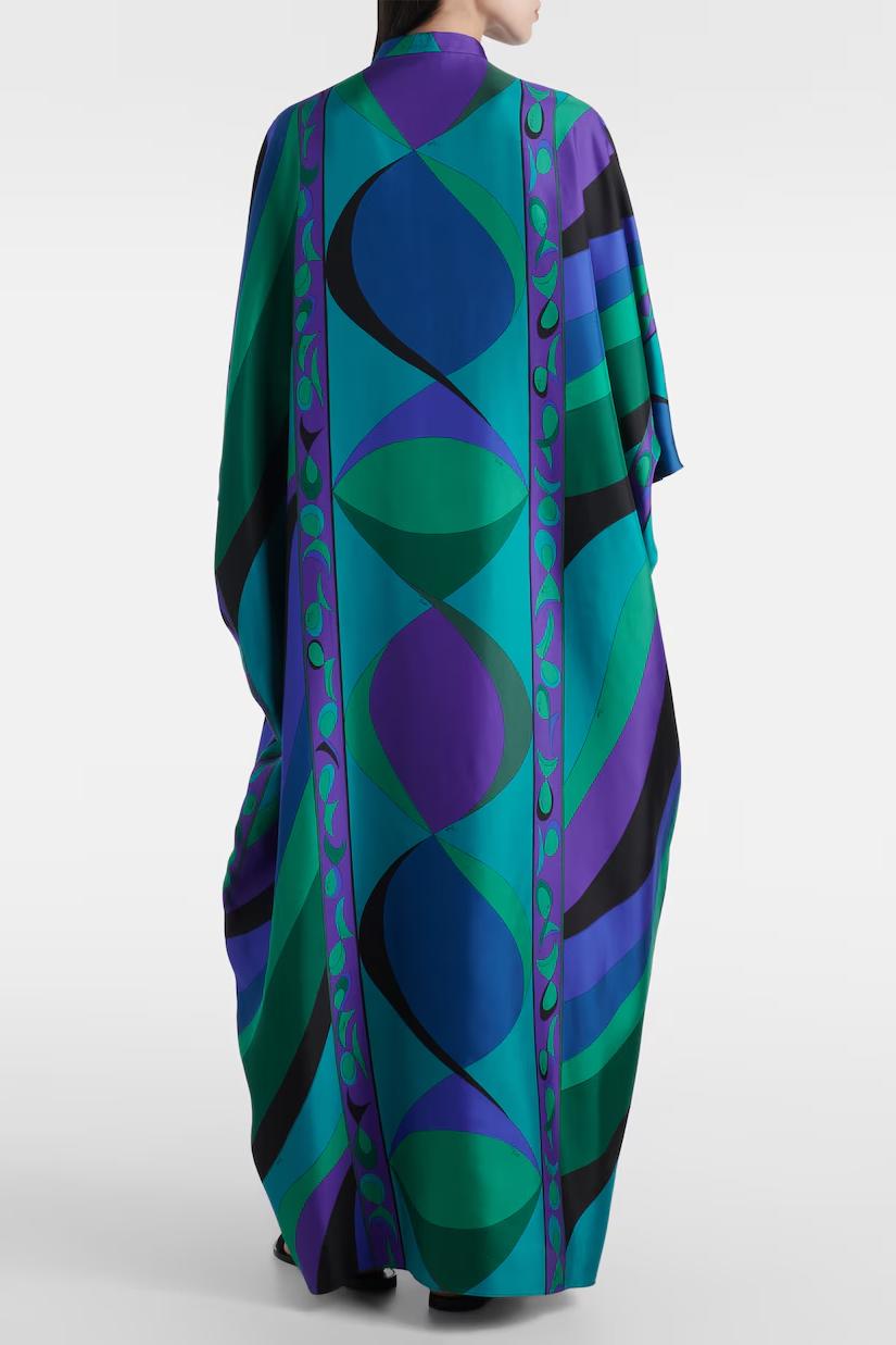 Vibrant Swirling Iride Satin Kaftan