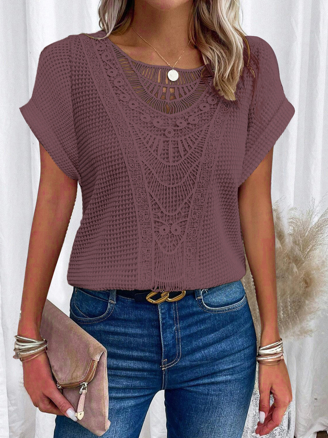 Leah – Short Sleeve Top with Lace Accents