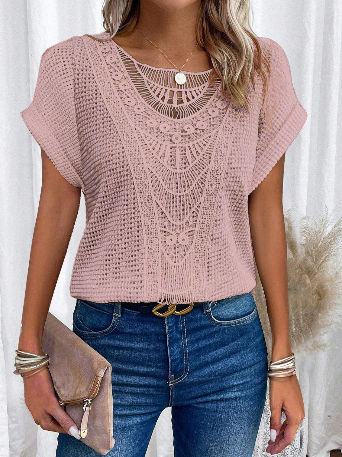 Leah – Short Sleeve Top with Lace Accents