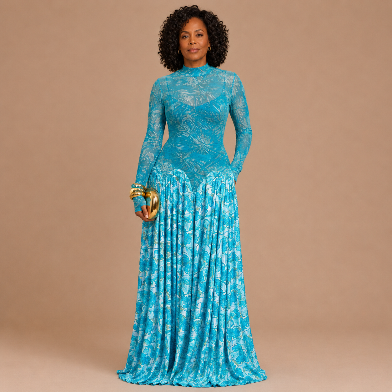 Thalia - Elegant Maxi Dress with Abstract Art Design