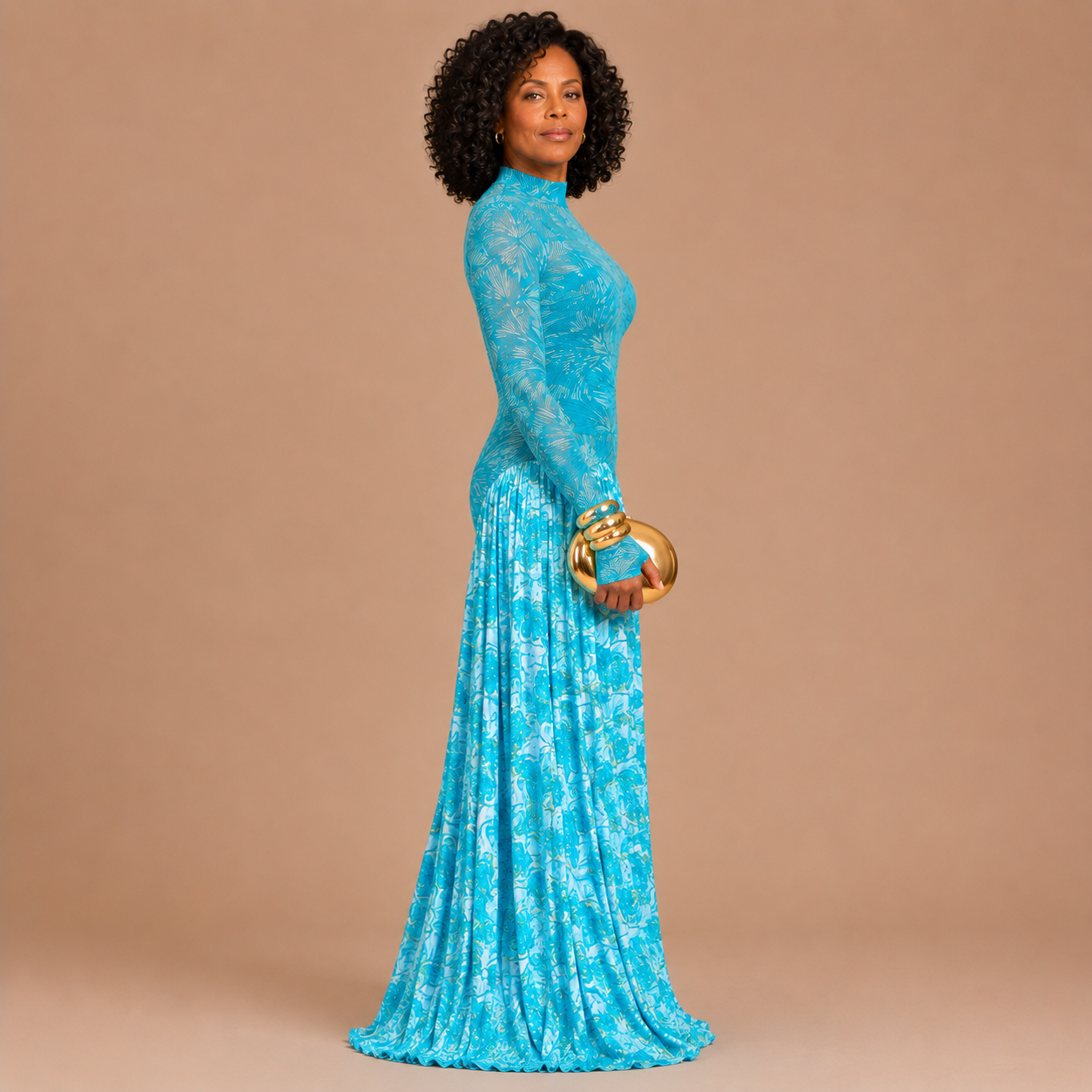 Thalia - Elegant Maxi Dress with Abstract Art Design