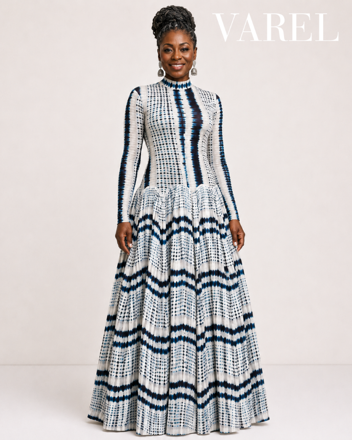Evening Gown with Tie-Dye Slim Fit and Hip-Enhancing Design