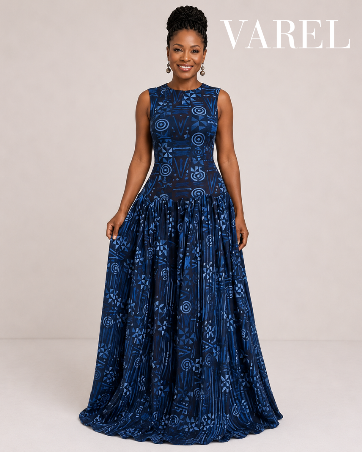 Violetta - Adinkra-Inspired Pleated Maxi Dress