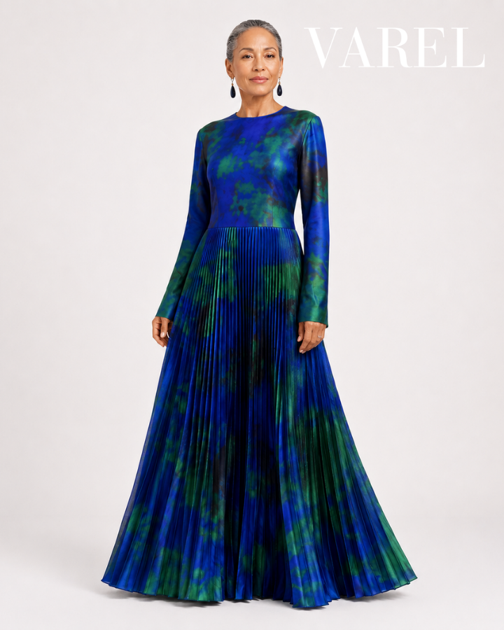 Maxi Dress with Pleated Aurora Design