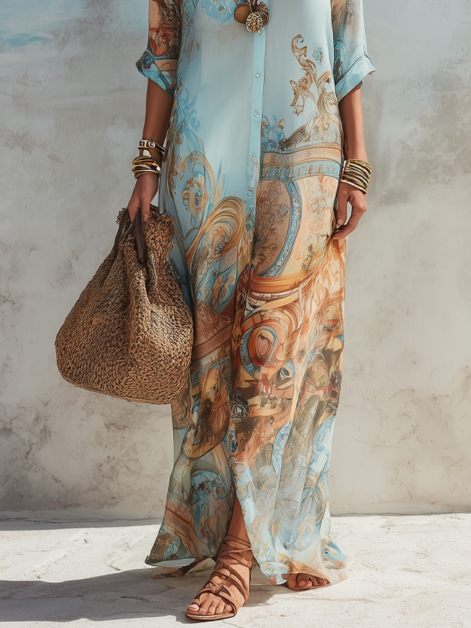 Daria - Mediterranean Maxi Shirt Dress
