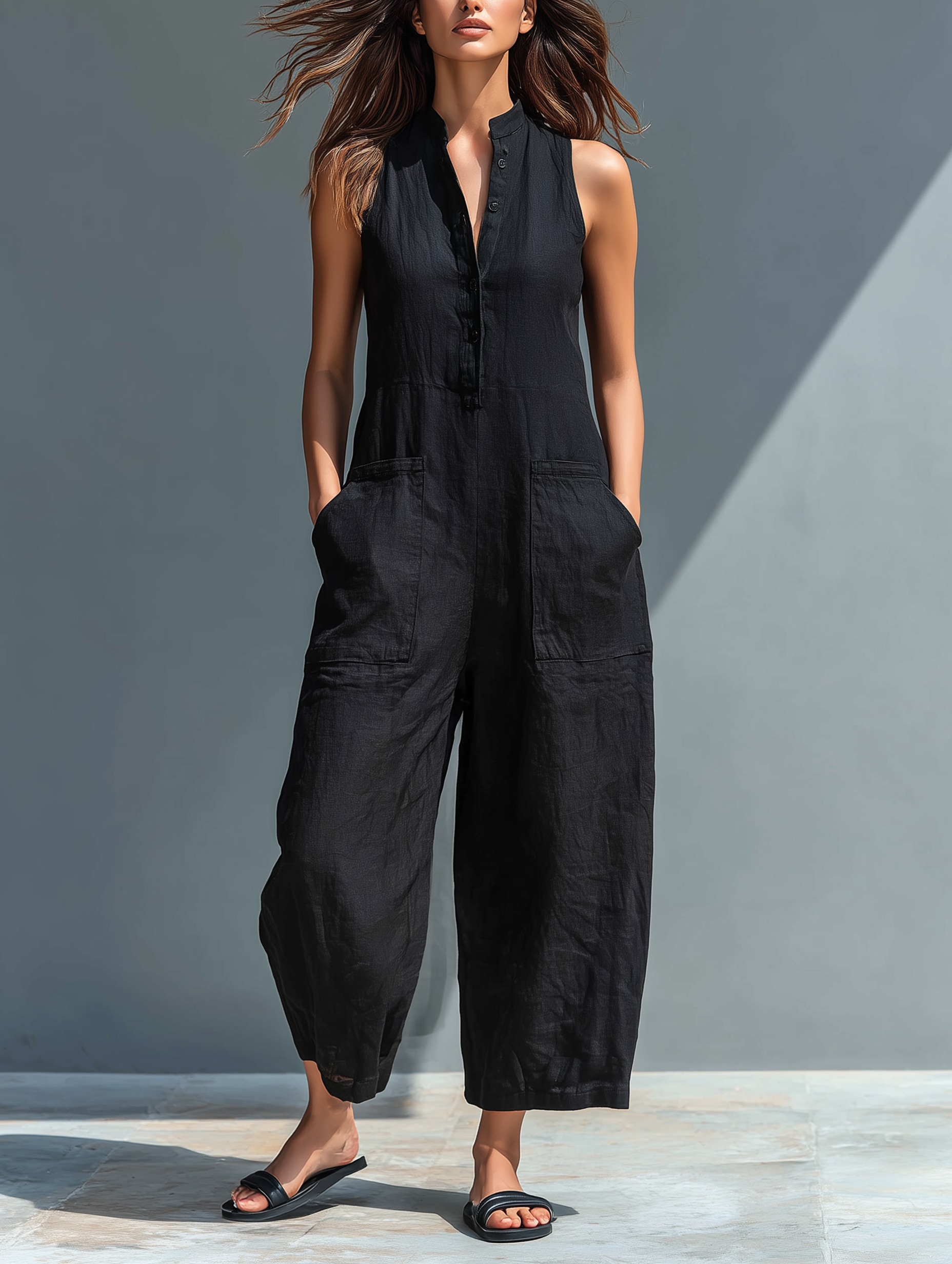Lucy - Sleeveless Linen Dungarees