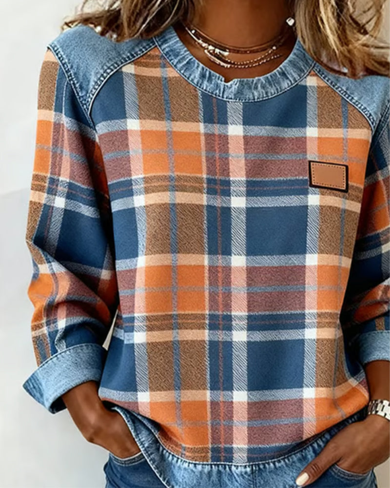 Ivey | Checkered Patchwork Sweatshirt
