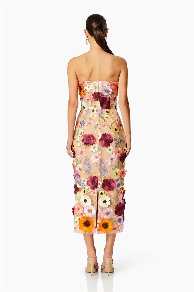 Floral Embroidered Strapless Midi Dress by Belle