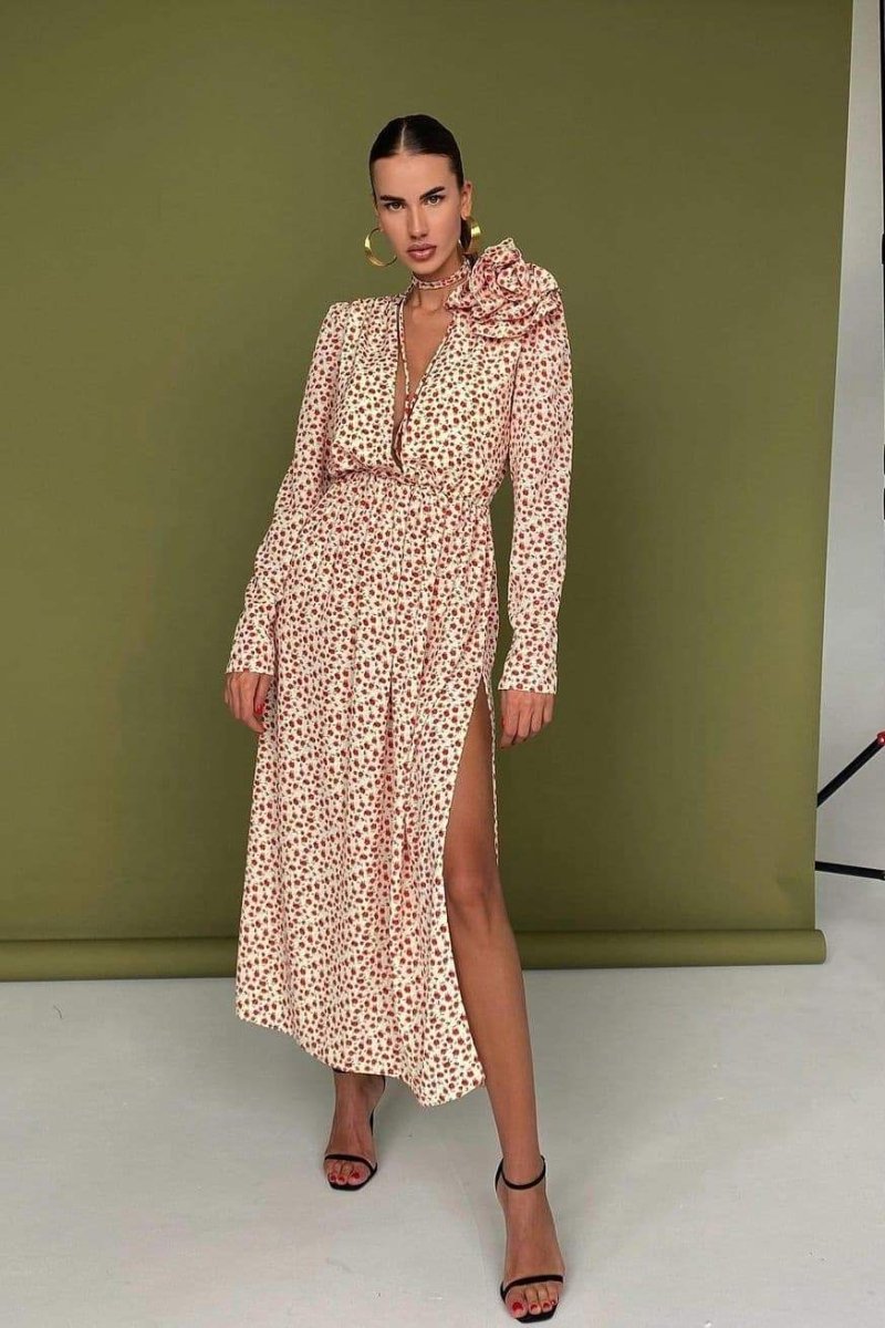 V-Neck Midi Dress with Bertha Floral Design