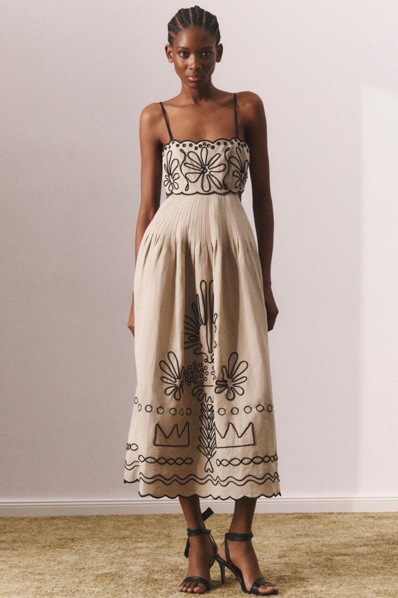 Caroline Abstract Embroidered Cotton Midi Dress
