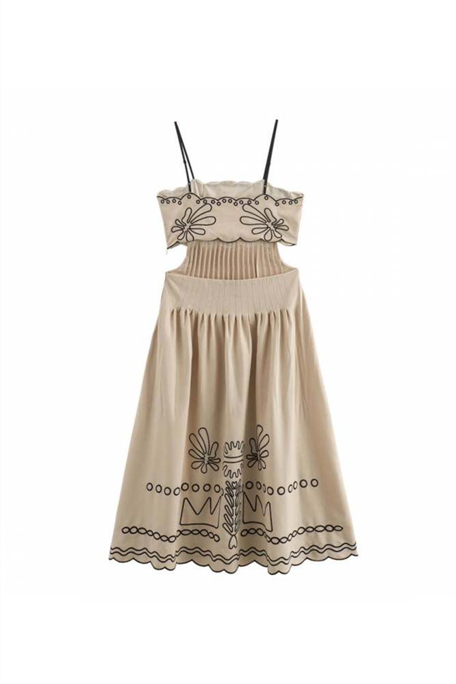 Caroline Abstract Embroidered Cotton Midi Dress