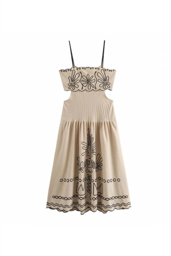 Caroline Abstract Embroidered Cotton Midi Dress