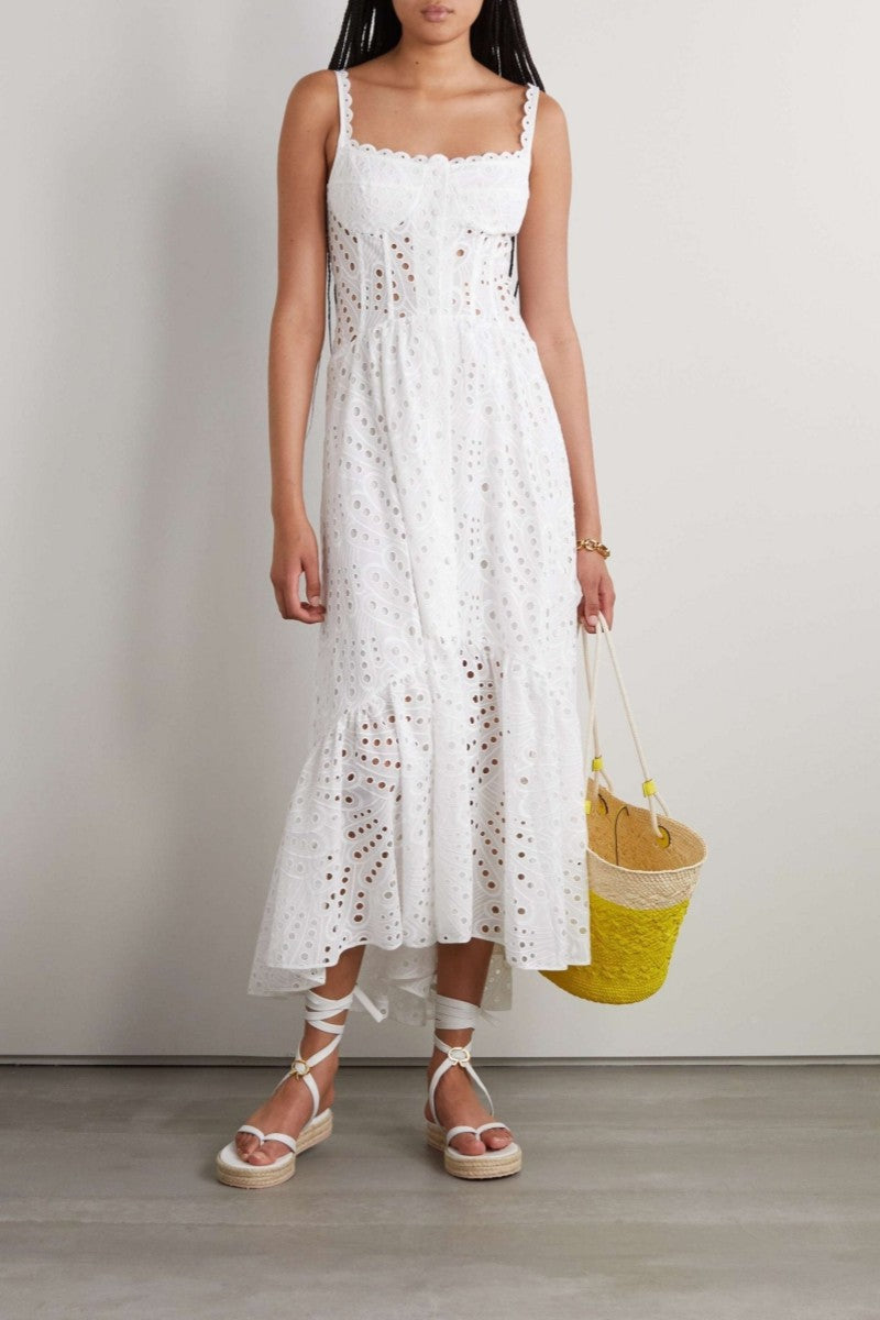 Embroidered Lace Midi Bustier Dress - Dolly