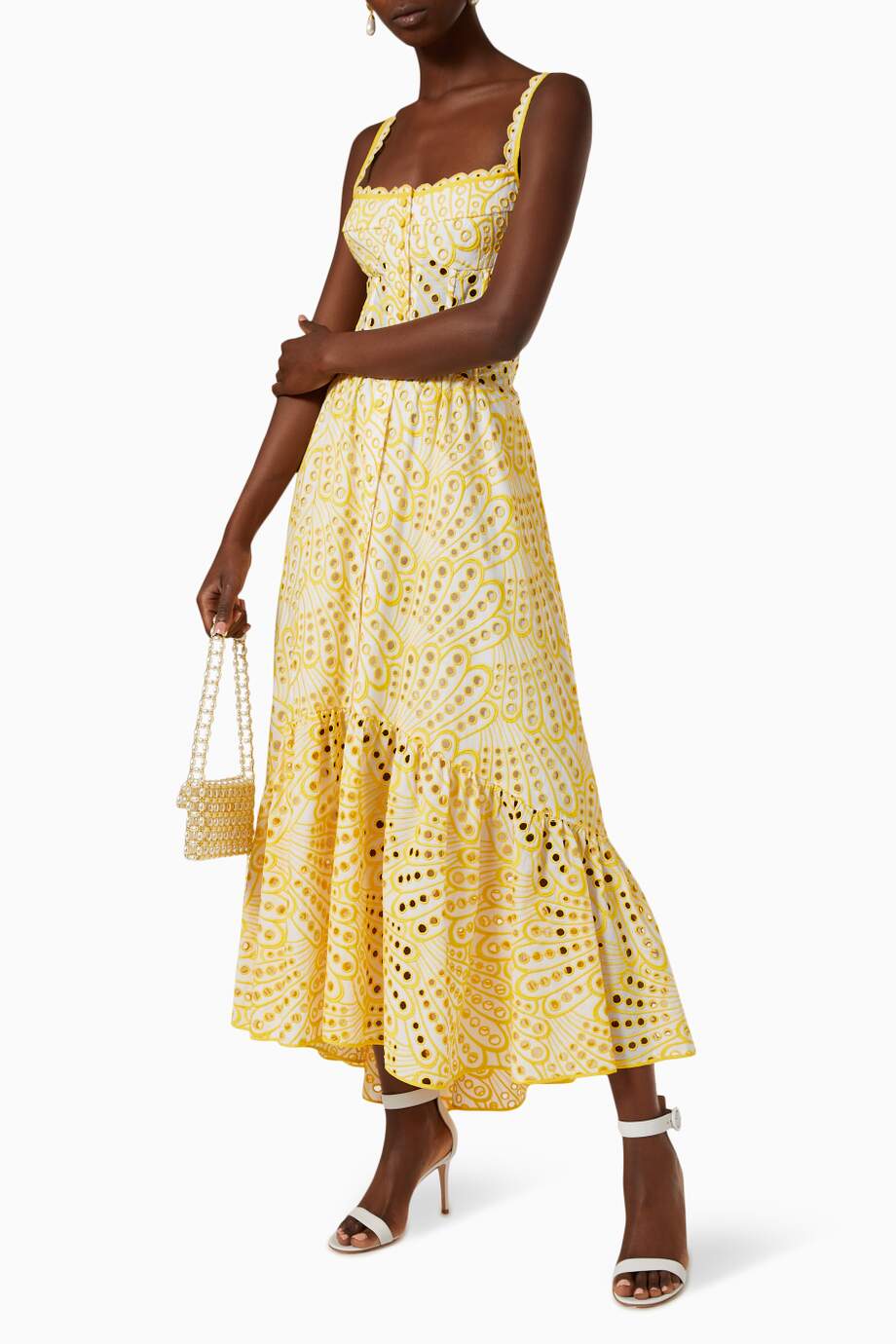 Embroidered Lace Midi Bustier Dress - Dolly