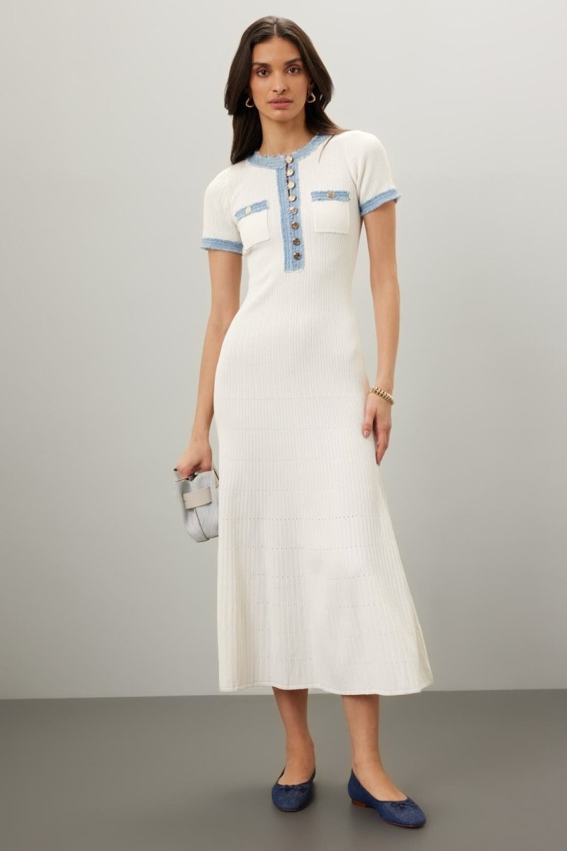 Elma Midi Shirt Dress with Round Neck Knit Design