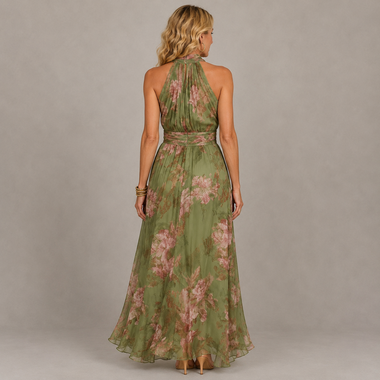 Emilia - Floral Maxi Dress with Halter Neckline