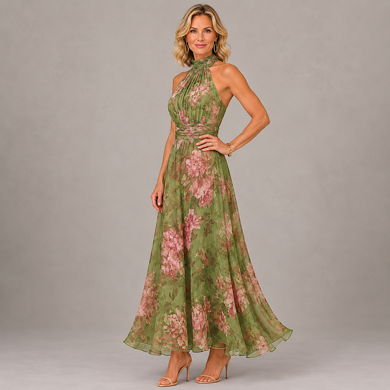 Emilia - Floral Maxi Dress with Halter Neckline