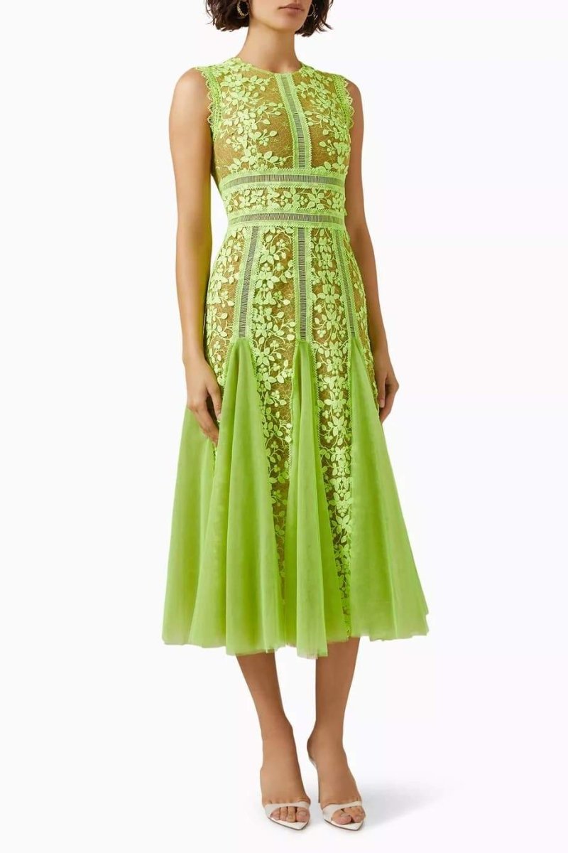 Embroidered Lace Midi Dress in Heather