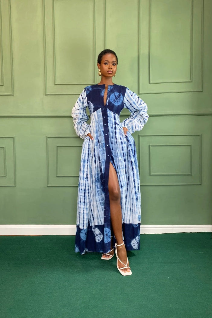 Blue Tie-Dye Long Maxi Dress