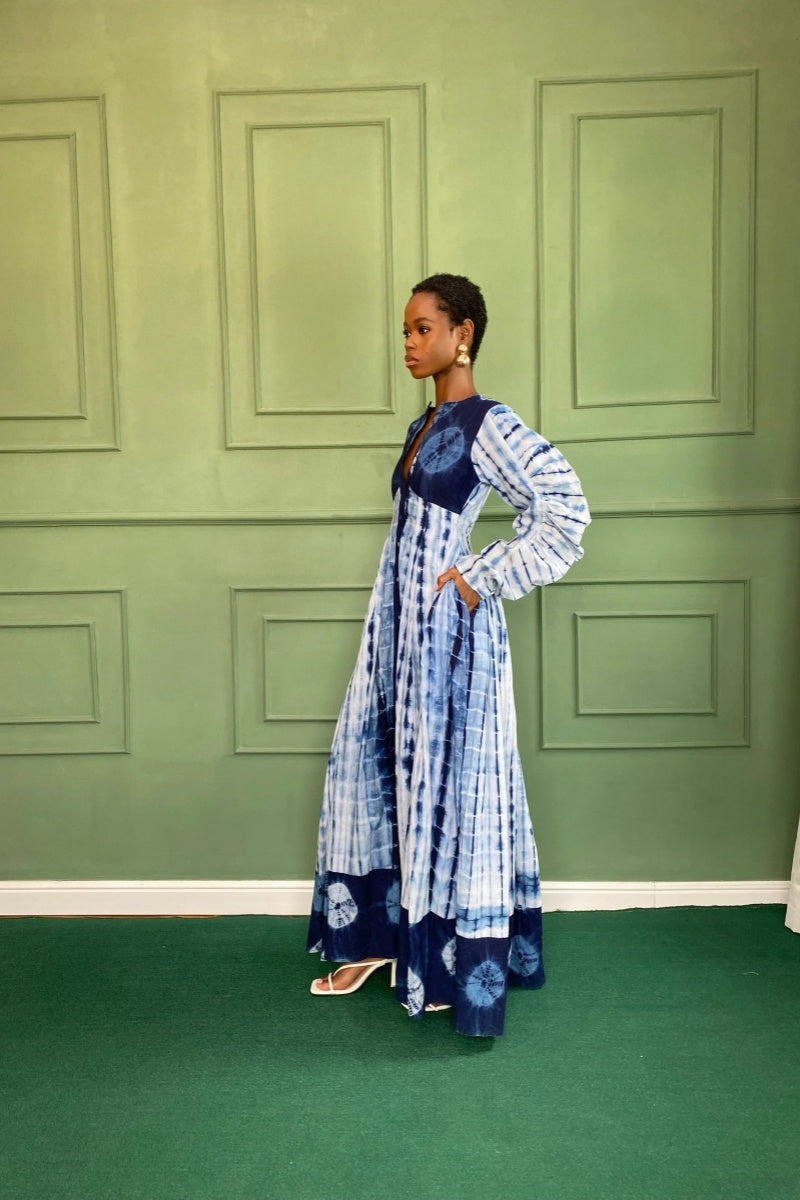 Blue Tie-Dye Long Maxi Dress