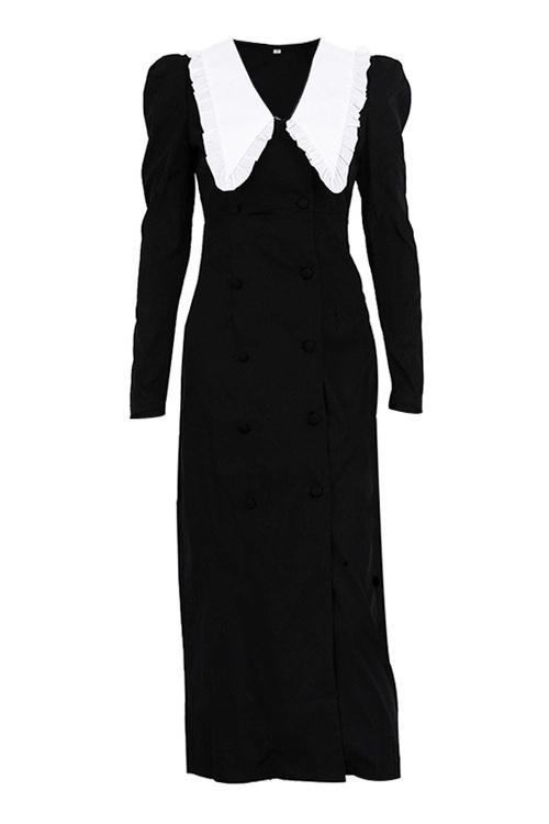 Kathy V-Neck Midi Dress with Peter Pan Collar