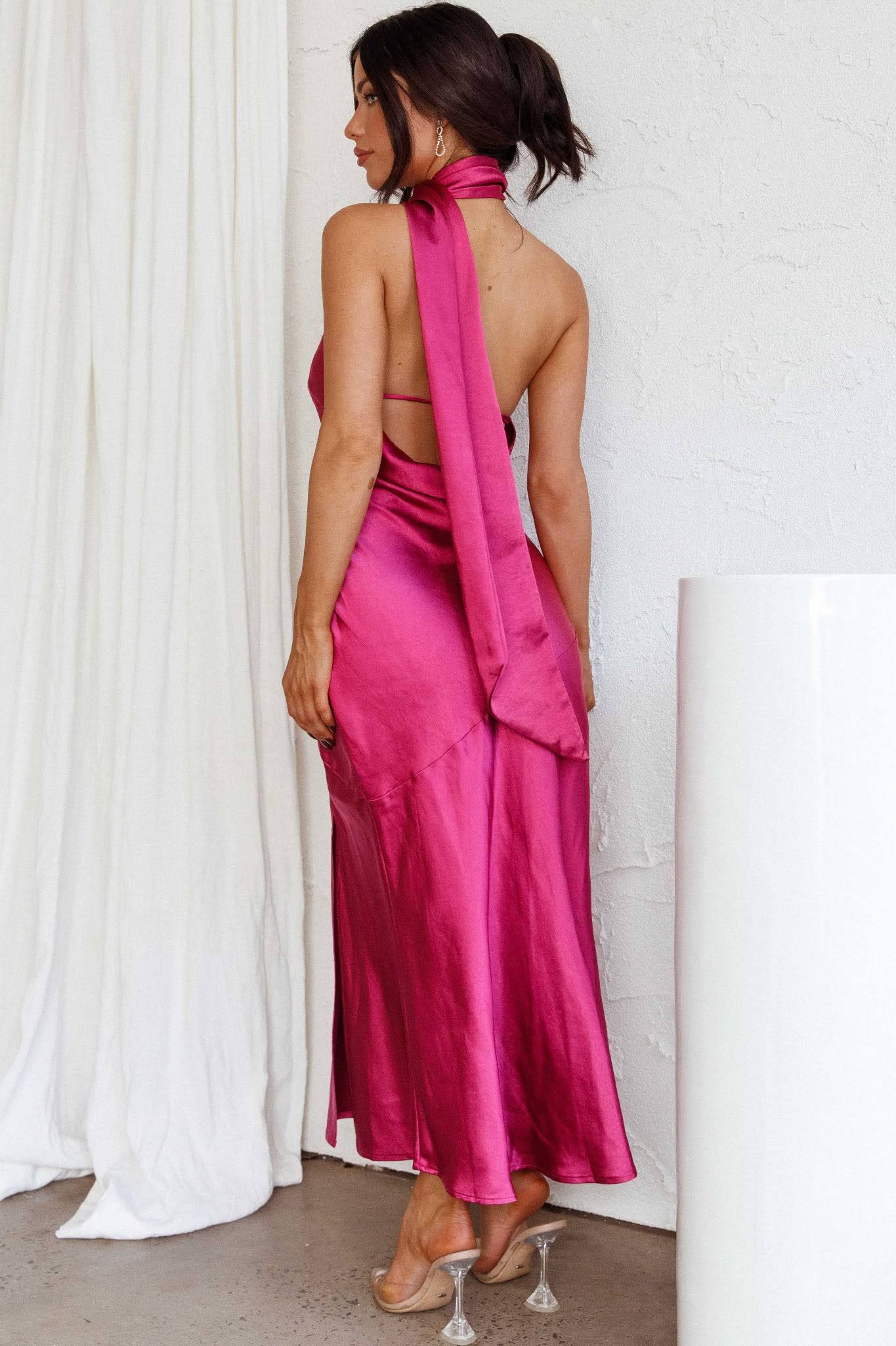 Nad Satin Midi Dress with Cowl Halterneck