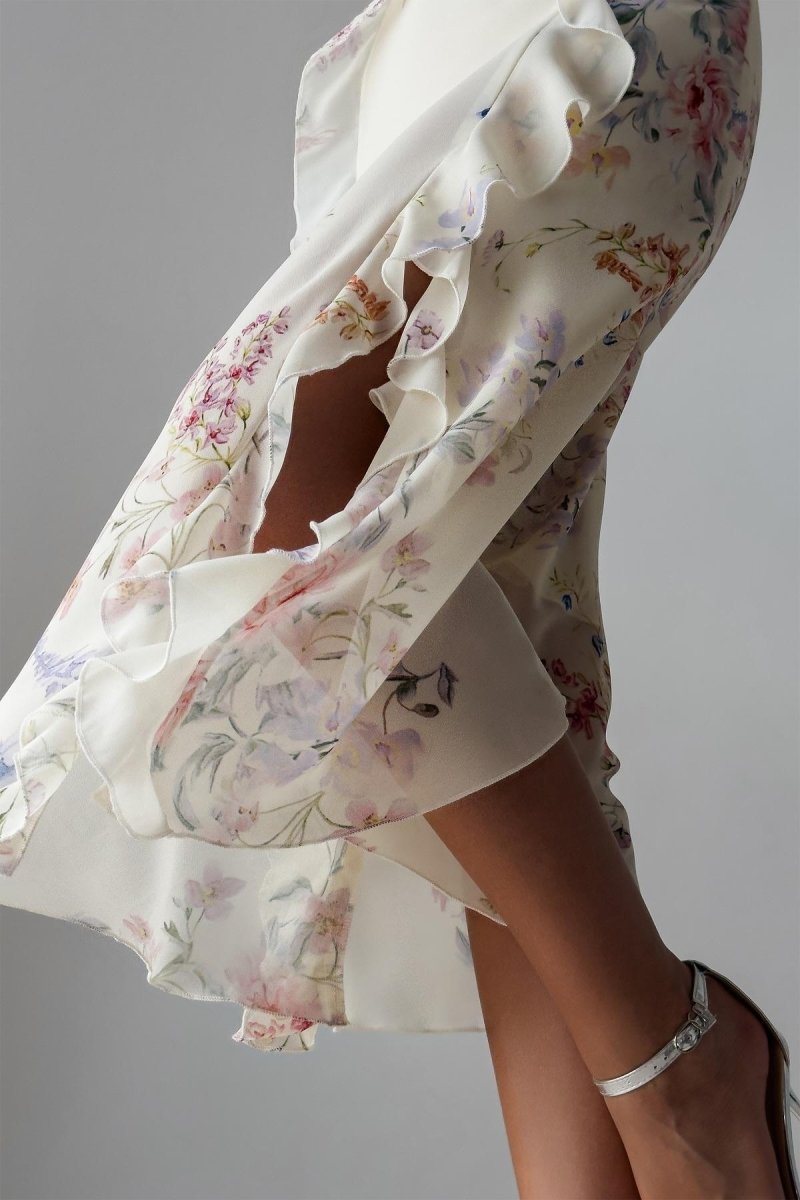 Naomi Floral Ruffle-Trim Cami Midi Dress with Slit