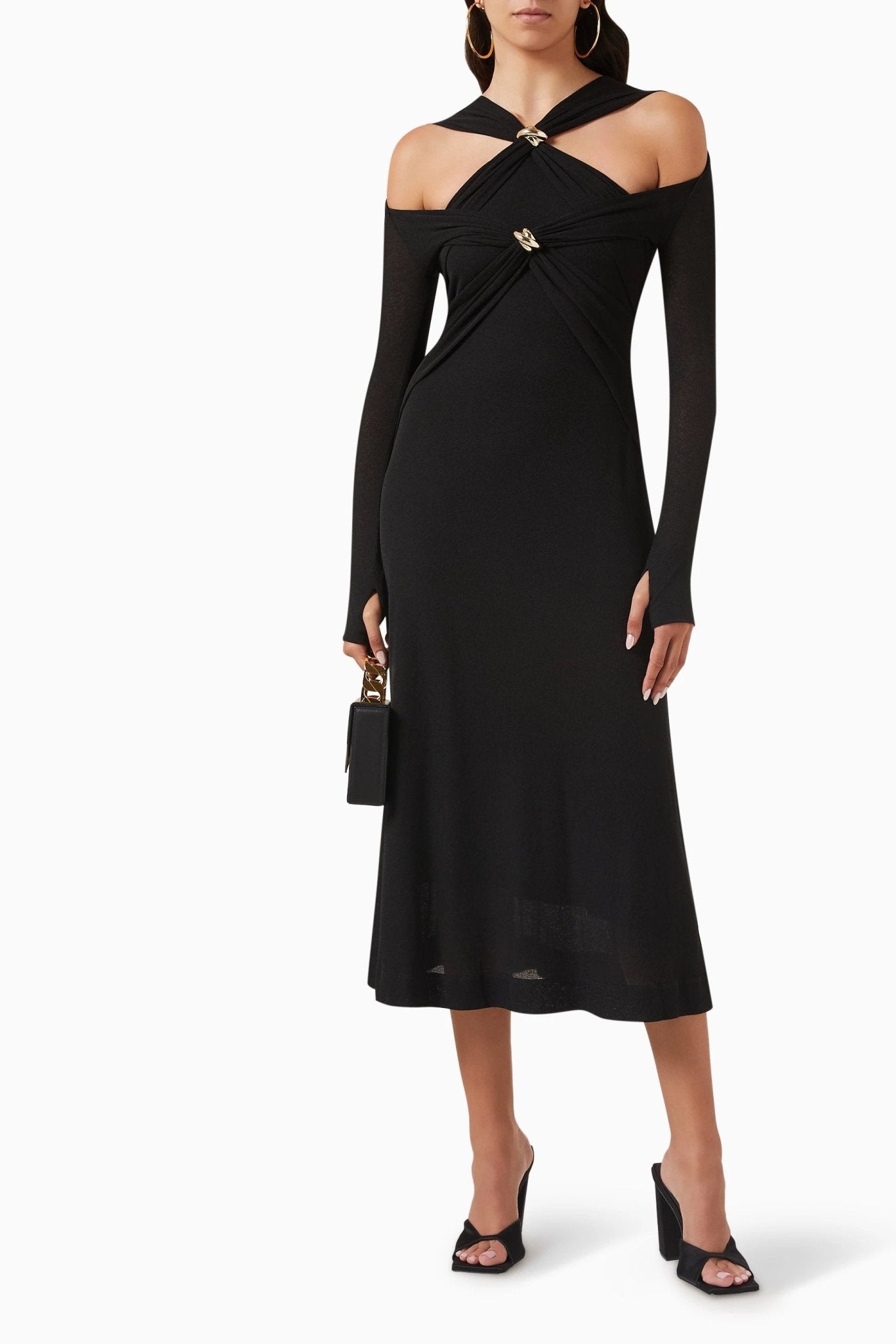 Nita Cut-Out Cross-Front Midi Knit Dress