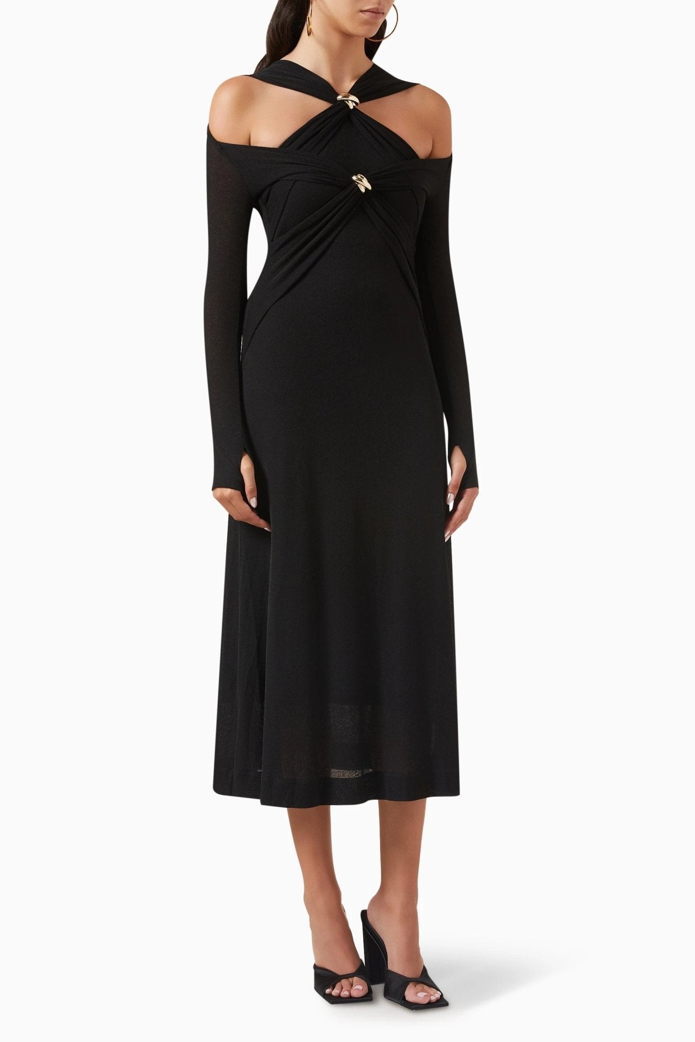 Nita Cut-Out Cross-Front Midi Knit Dress