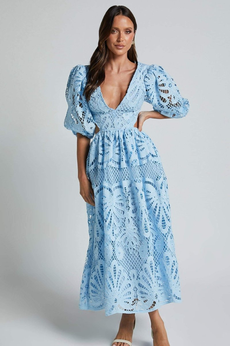 Embroidered Lace Cut-Out Midi Dress by Sandra