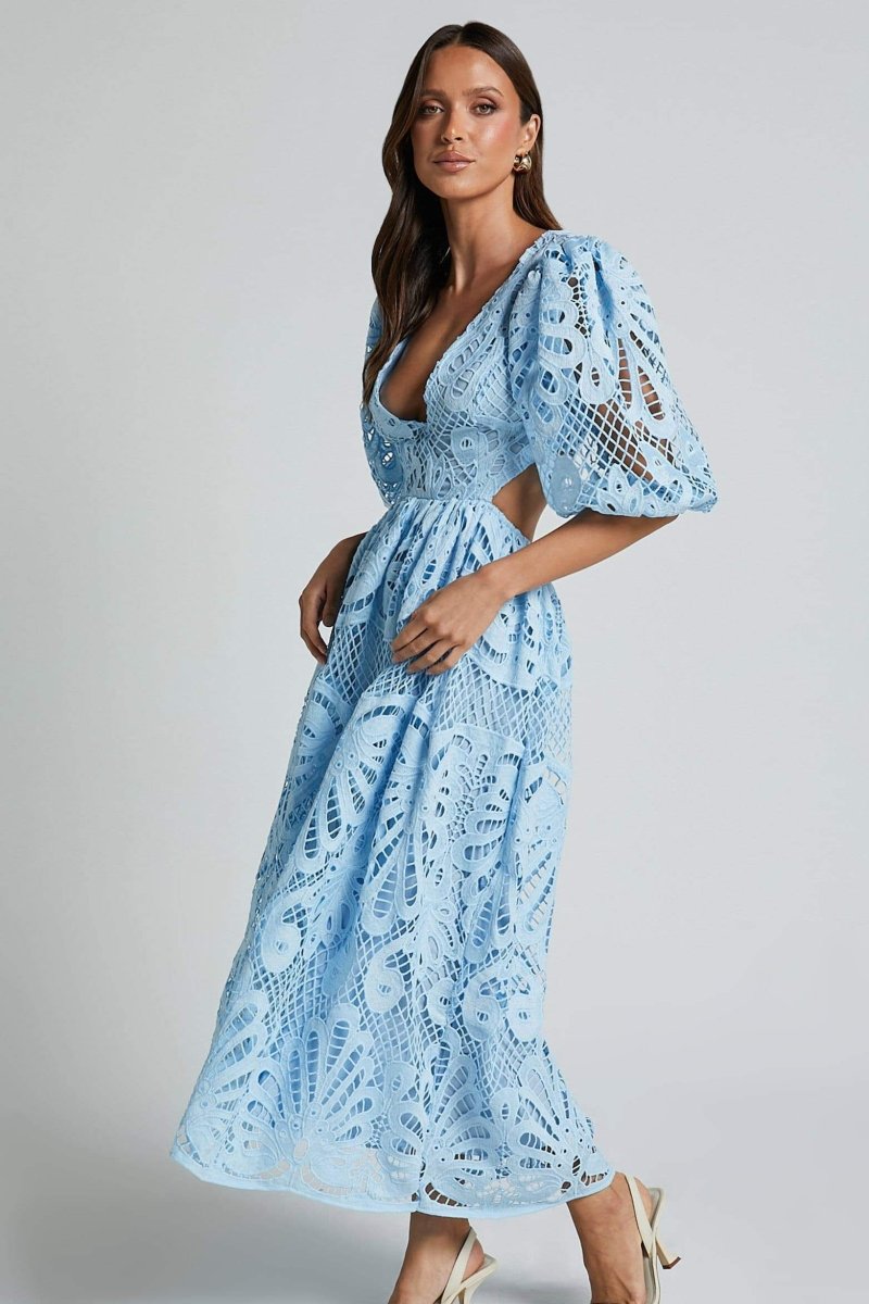Embroidered Lace Cut-Out Midi Dress by Sandra