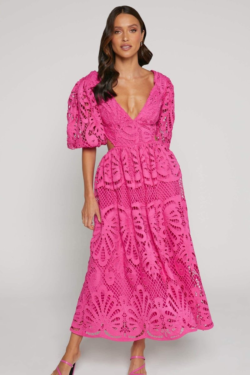 Embroidered Lace Cut-Out Midi Dress by Sandra