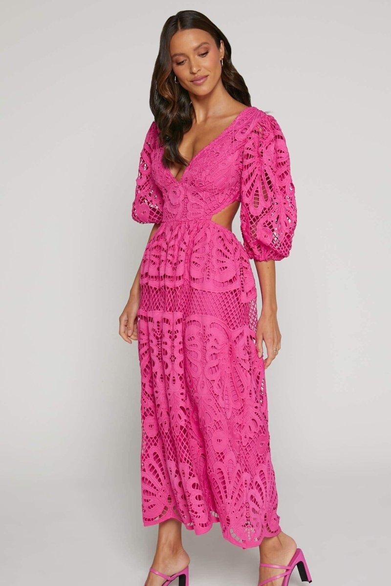 Embroidered Lace Cut-Out Midi Dress by Sandra