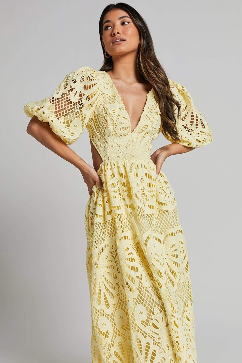 Embroidered Lace Cut-Out Midi Dress by Sandra